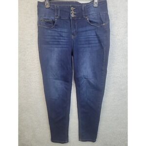 Enjean Women's High Rise Skinny Jeans Size 15 Dark Wash 4-Button Stretch Denim P